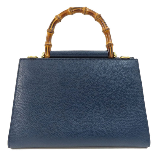 GUCCI Handbag 459076 Calfskin Navy Bamboo 2WAY Women Used