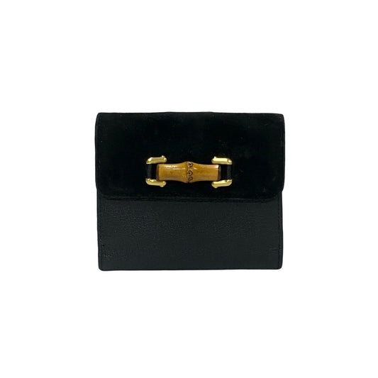 GUCCI Bifold Wallet leather black Bamboo