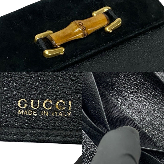 GUCCI Bifold Wallet leather black Bamboo