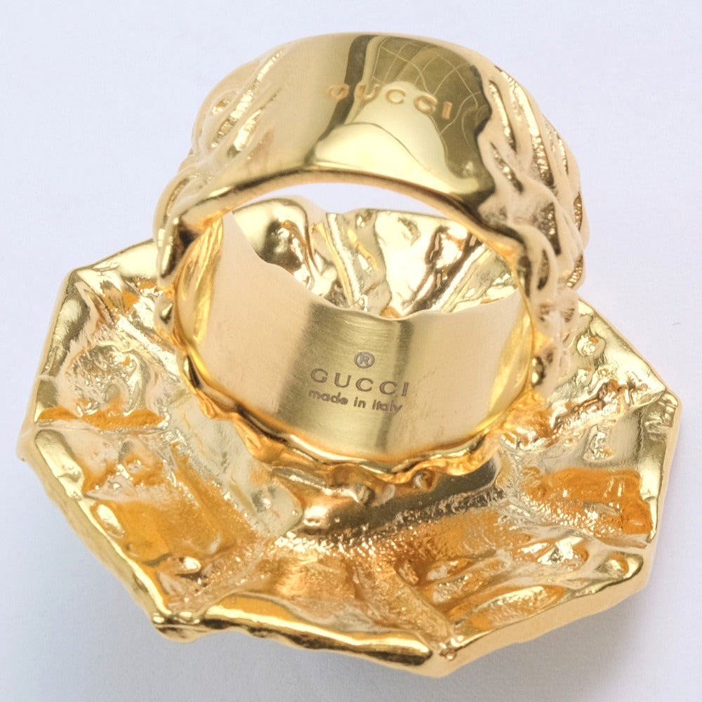 GUCCI Ring Metal, Color Stone gold Green stone flower Women S (No. 13) Used