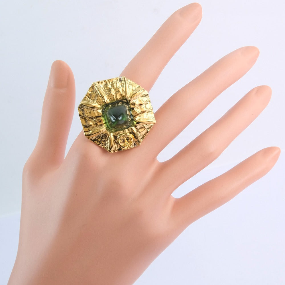 GUCCI Ring Metal, Color Stone gold Green stone flower Women S (No. 13) Used