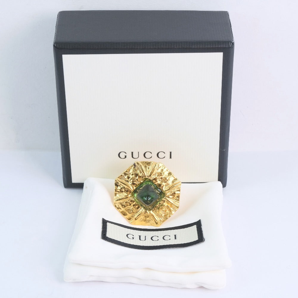 GUCCI Ring Metal, Color Stone gold Green stone flower Women S (No. 13) Used