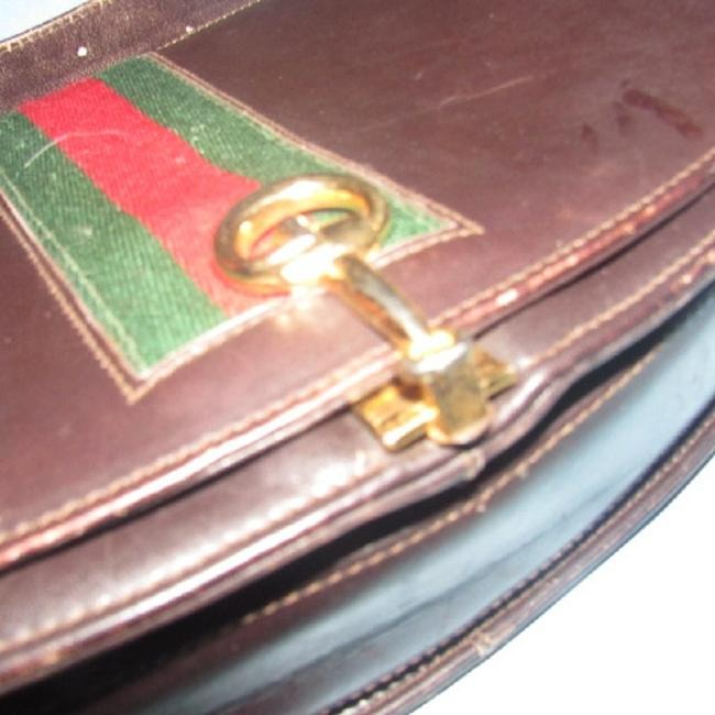 Gucci Horsebit W Hinged Clasp Sherry Stripe Brown Leather Shoulder Bag