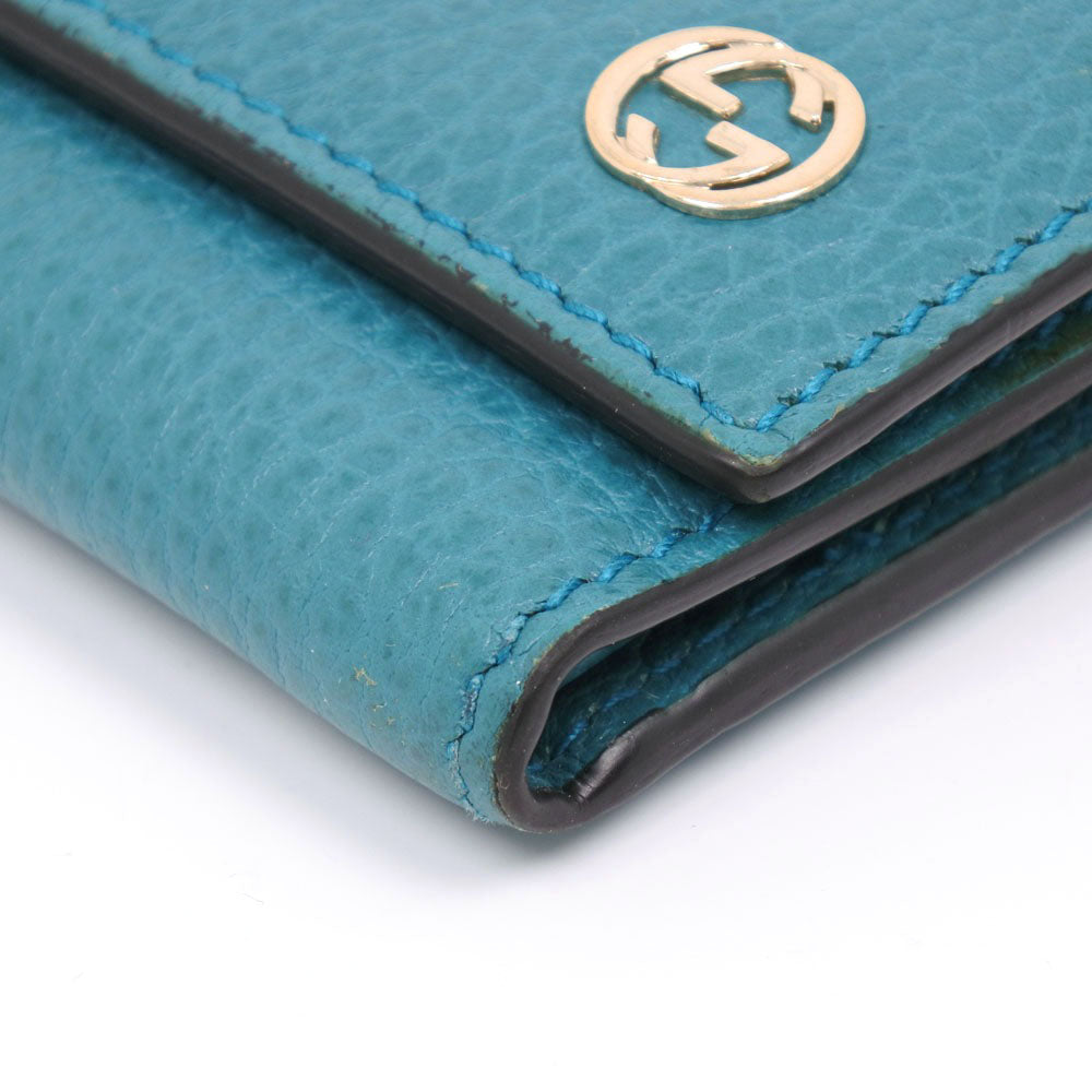 GUCCI Long Wallet Purse 449279 leather Blue green Interlocking GG unisex(Unisex) Used