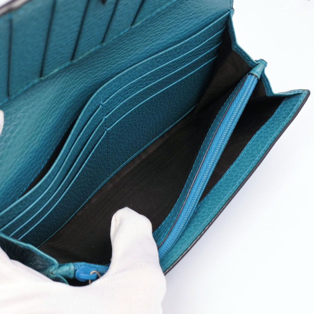 GUCCI Long Wallet Purse 449279 leather Blue green Interlocking GG unisex(Unisex) Used