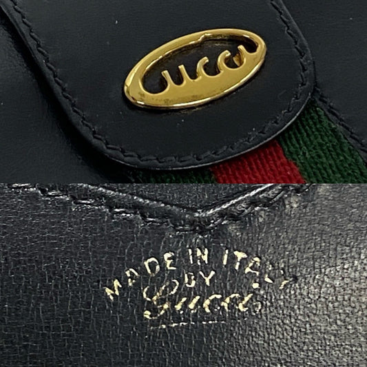 GUCCI Bifold Wallet leather black logo Metal Sherry line Women Used