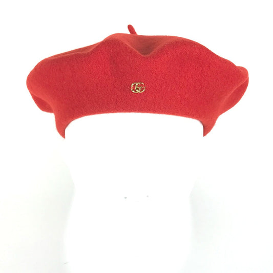 GUCCI beret 714343 wool Red GG logo Women M Used