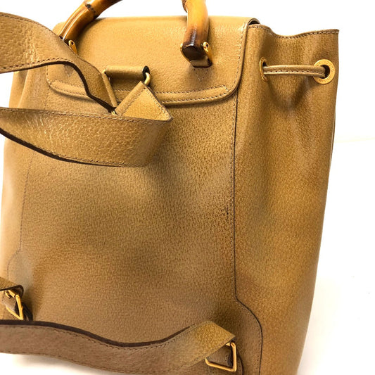 GUCCI Backpack leather Beige type backpack bag Bamboo Women Used