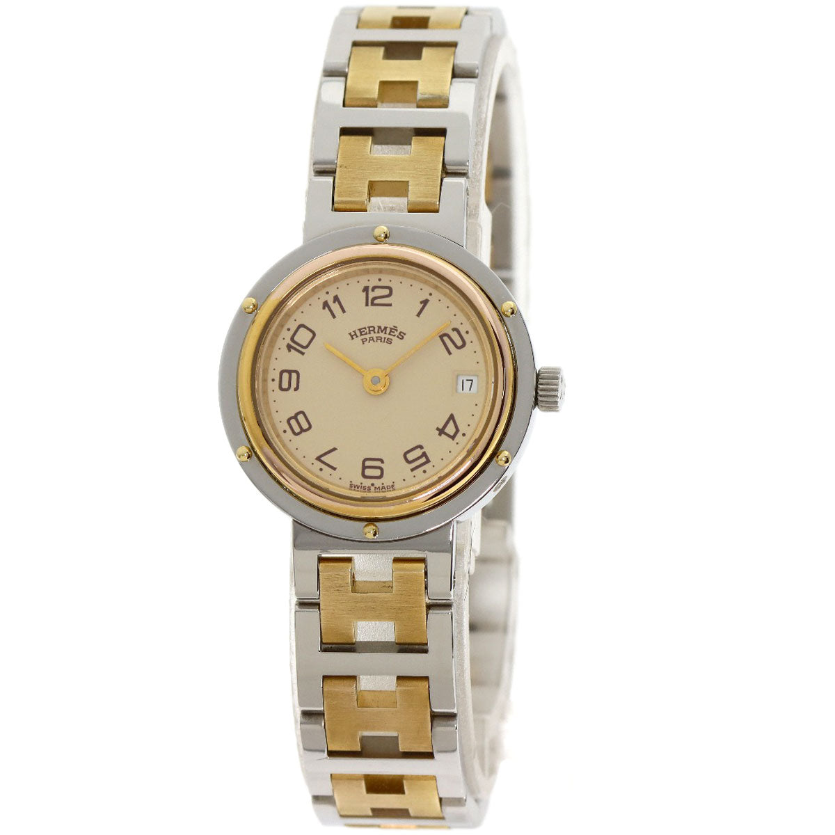 HERMES Watches Quartz Stainless Steel Silver Clipper old type Ivory dial