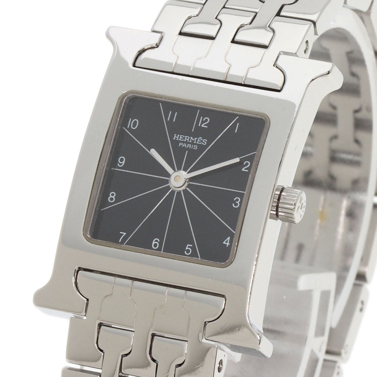 HERMES Watches Quartz HH1.210 Stainless Steel , Stainless Steel Silver H watch black dial Women Used