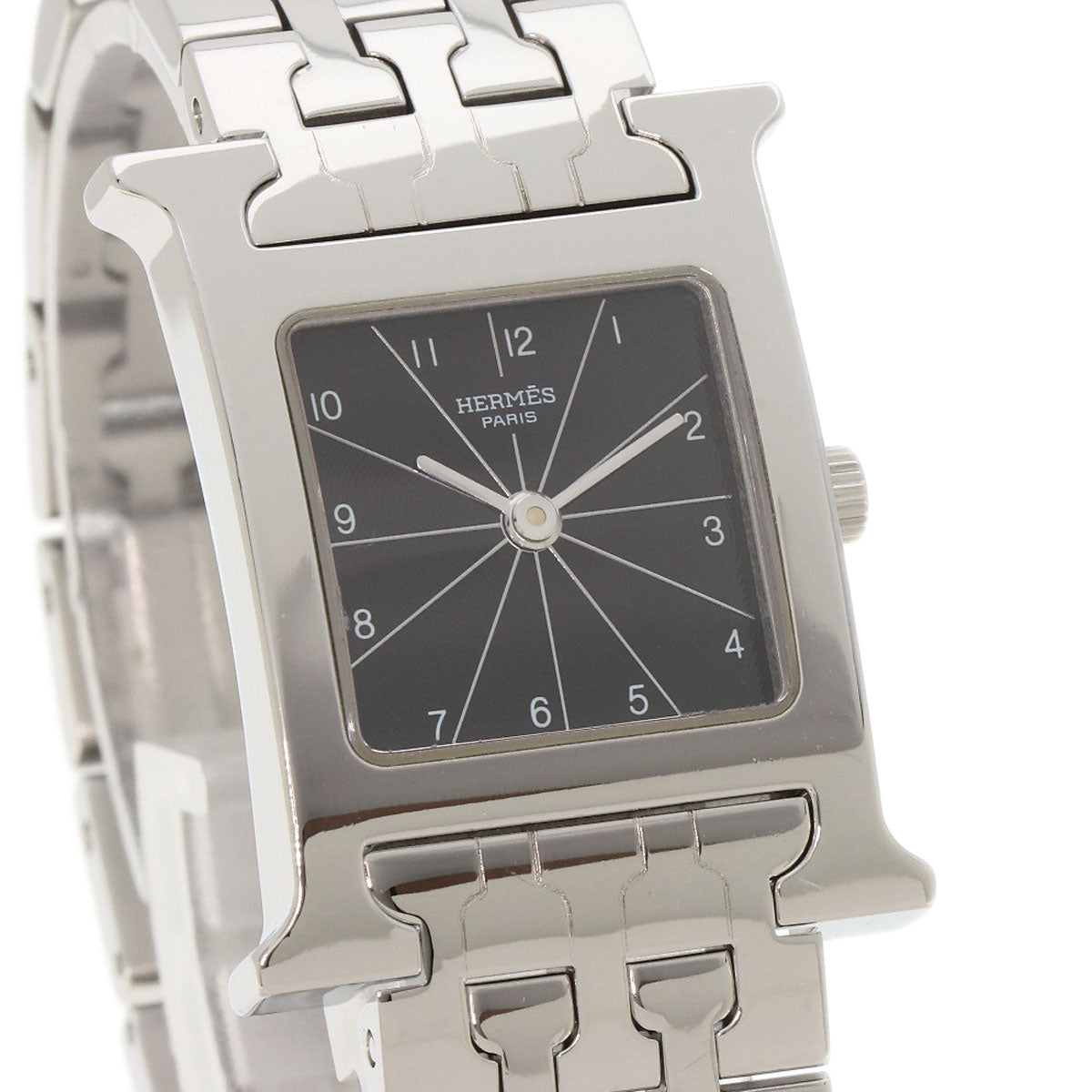 HERMES Watches Quartz HH1.210 Stainless Steel , Stainless Steel Silver H watch black dial Women Used
