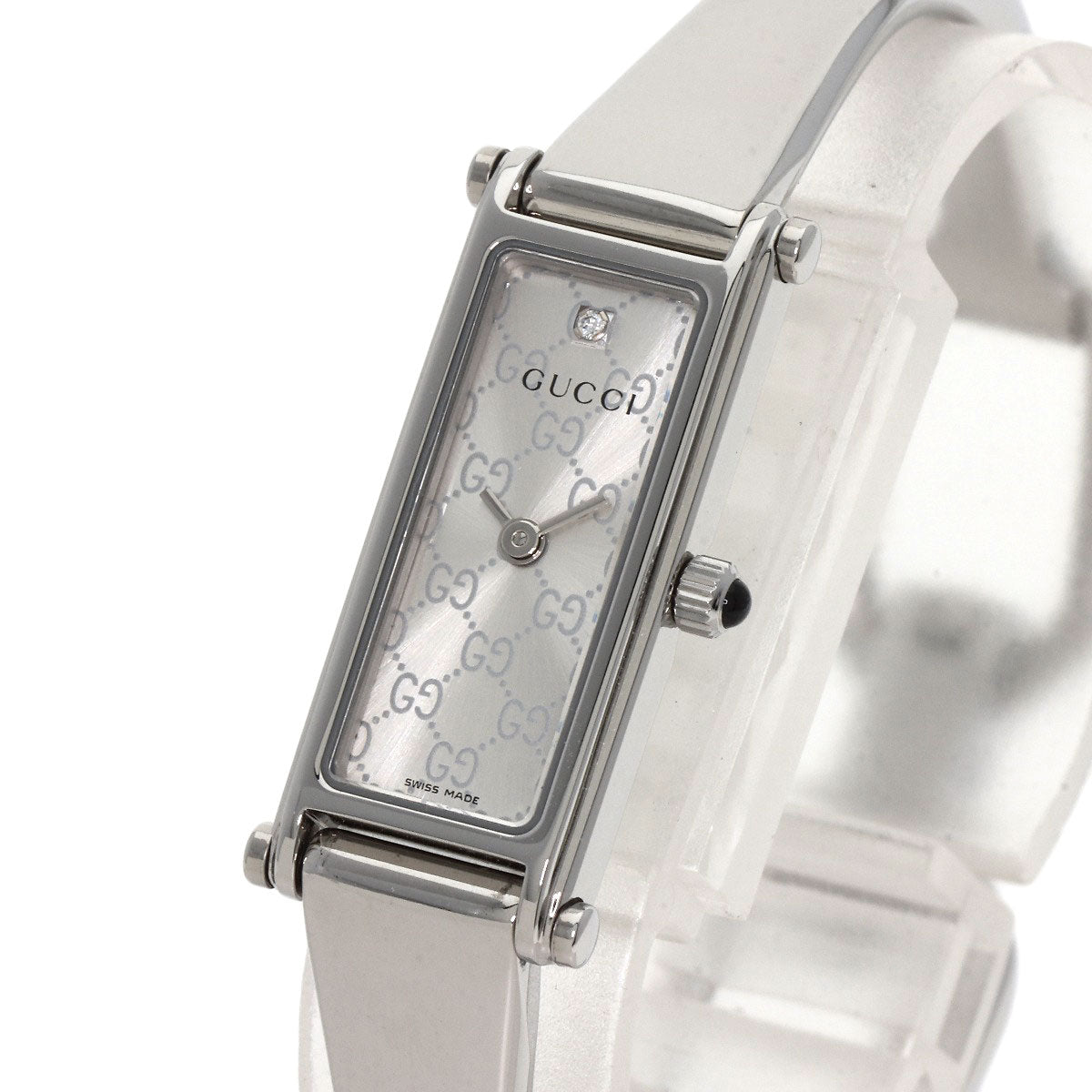 GUCCI Watches Quartz 1500L Stainless Steel , Stainless Steel Silver Square Face 1P Diamond Silver dial Women Used