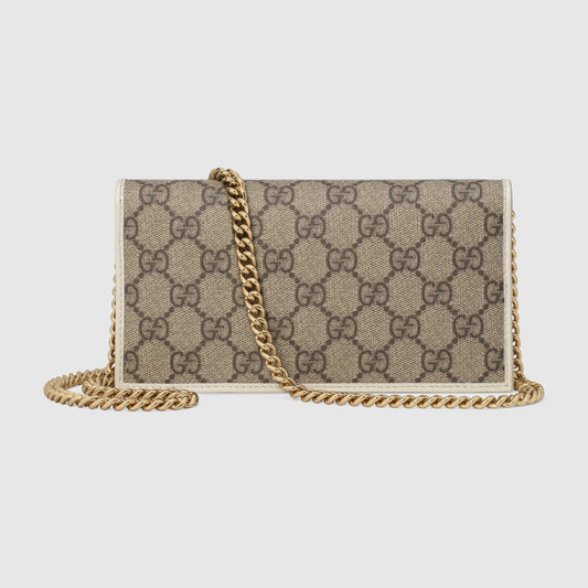 Gucci 1955 Horsebit Wallet With Chain GG Supreme White