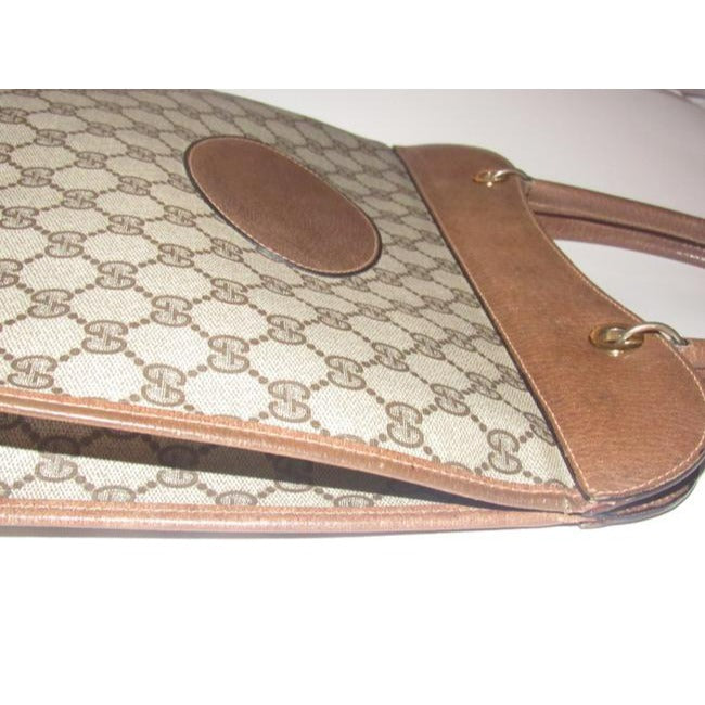 Gucci Vintage Brown Large G Logo Print Coated Canvas And Brown Leather Tote