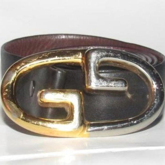 Gucci Black & Brown Leather, Removable & Reversible, Unisex Belt with an XL Two-tone GG Logo Buckle