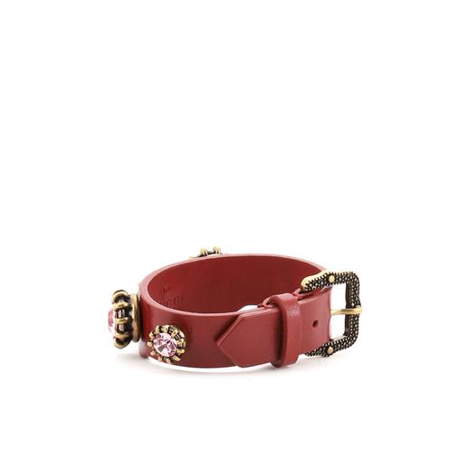 Gucci Crystal Feline Head Leather Bracelet in Red