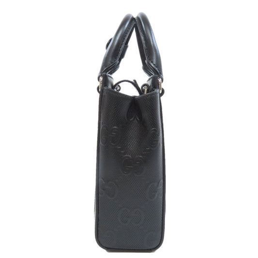 GUCCI Handbag 696010 Calfskin black GG embossed 2WAY Women Used