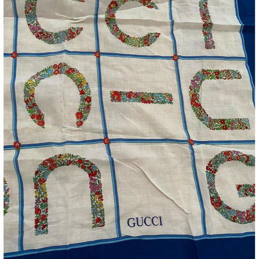 Gucci Colorful G Logo Floral Print Xl Cotton Scarf