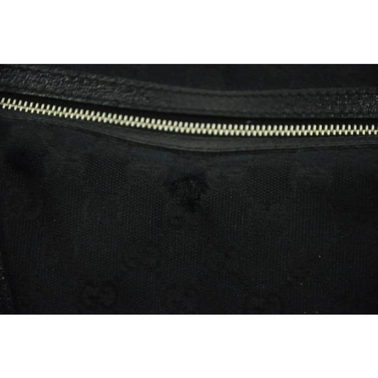 Gucci Black Large Logo Print Canvas And Black Leather Canvas Satchel