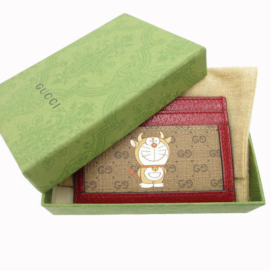 GUCCI Card Case 654539 GG canvas, leather Beige & Ebony Doraemon Mini GG Supreme Canvas Women Used