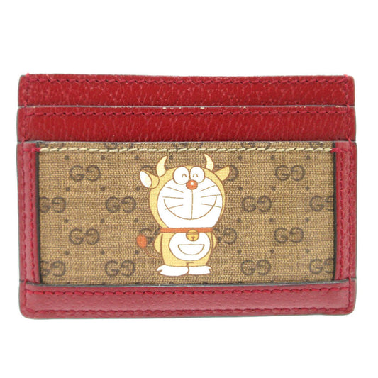 GUCCI Card Case 654539 GG canvas, leather Beige & Ebony Doraemon Mini GG Supreme Canvas Women Used