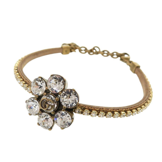 GUCCI bracelet 651557 I5671 8061 Metal, Leather gold Crystal Double G Bracelet