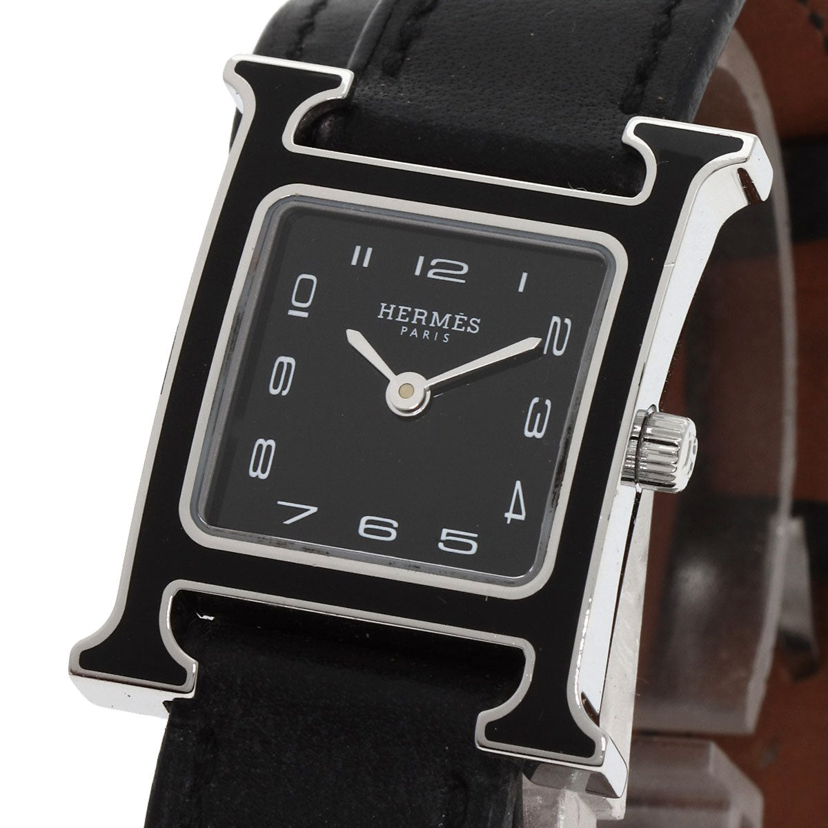 HERMES Watches Quartz HH1.221.336/VB89 Stainless Steel Silver H Watch Double Tour Black Lacquer black dial