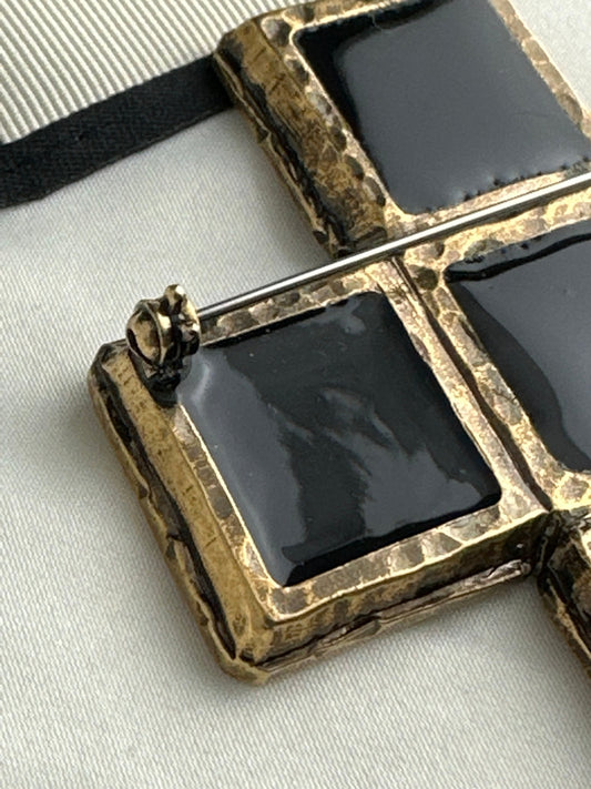 Gucci Aged Gold and Enamel Cross Brooch