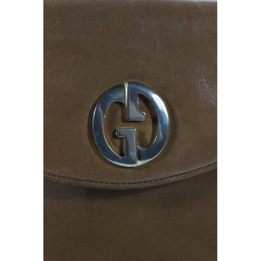 Gucci 1973 camel leather handbag w gold GG & lots of room