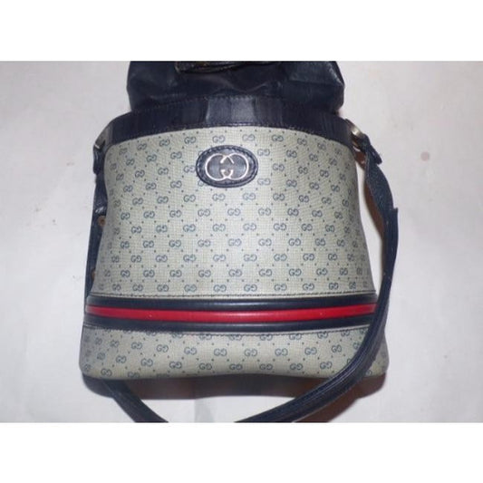 Gucci Blue Micro Guccissima Print Leather Bucket Bag w red/blue stripe