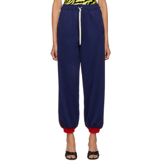 Gucci GG Logo Stripe Jersey Track Pants in Blue