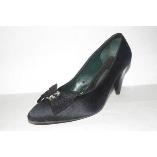 Gucci Black Satin Over Leather w Rhinestone Accent