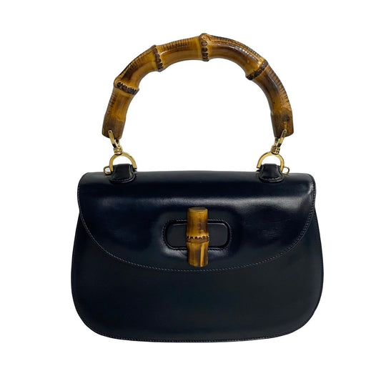 GUCCI Handbag Calfskin Navy Bamboo