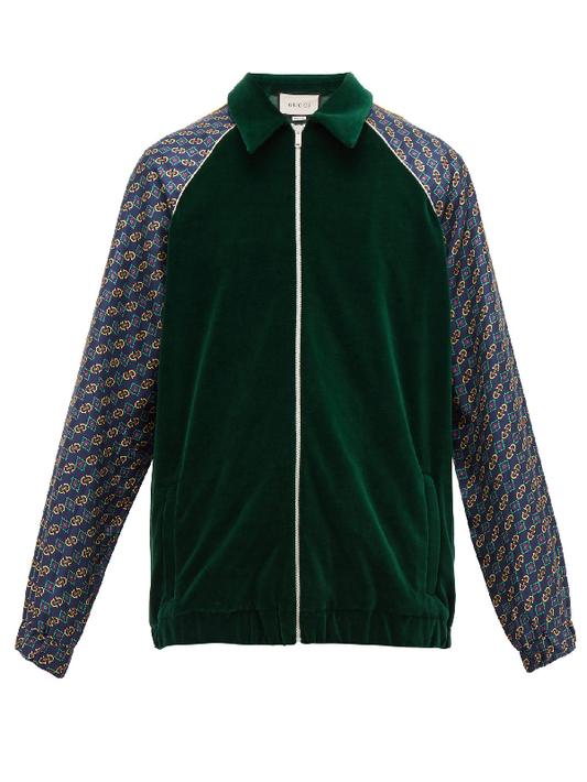 Gucci Bi-material Scarf Print Track Jacket in Green