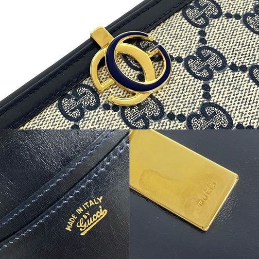 GUCCI Long Wallet Purse leather Navy