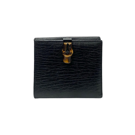 GUCCI Bifold Wallet leather black Bamboo