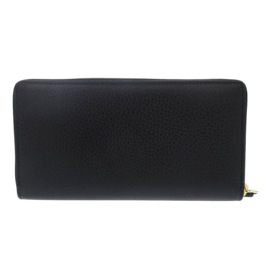 GUCCI Long Wallet Purse 456117 leather black Zip Around GG Marmont Women Used
