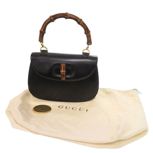 GUCCI Handbag leather black Bamboo Turnlock Vintage