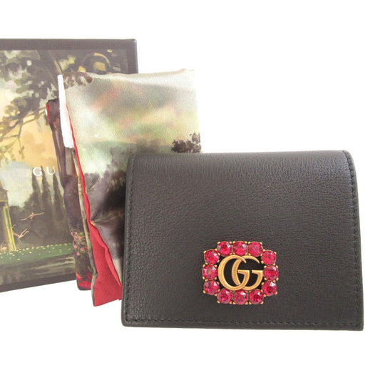 GUCCI Bifold Wallet 499783 leather black GG Marmont