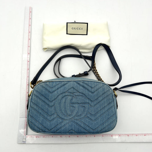 Gucci Floral GG Marmont Denim Camera Bag - Blue Crossbody Bags, Handbags LA30346
