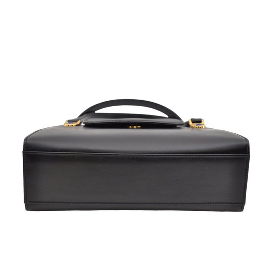 Gucci black leather top handle Kelly bag with blue lapis