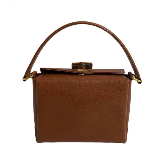 GUCCI Handbag leather Brown Turn lock Bamboo Women Used