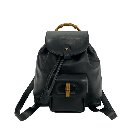 GUCCI Backpack leather black Bamboo