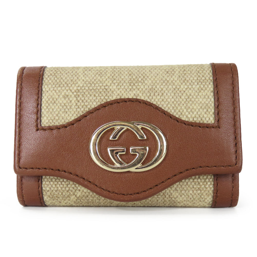 GUCCI Key case Key holder  282432 GG Canvas, Calfskin beige Interlocking Women Used