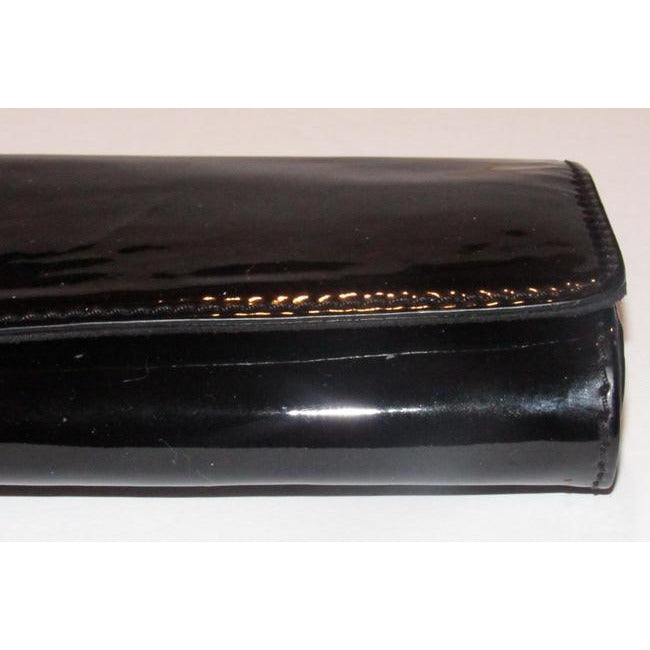 Gucci Black Patent Leather Duchessa Clutch W Gold Bow Accent