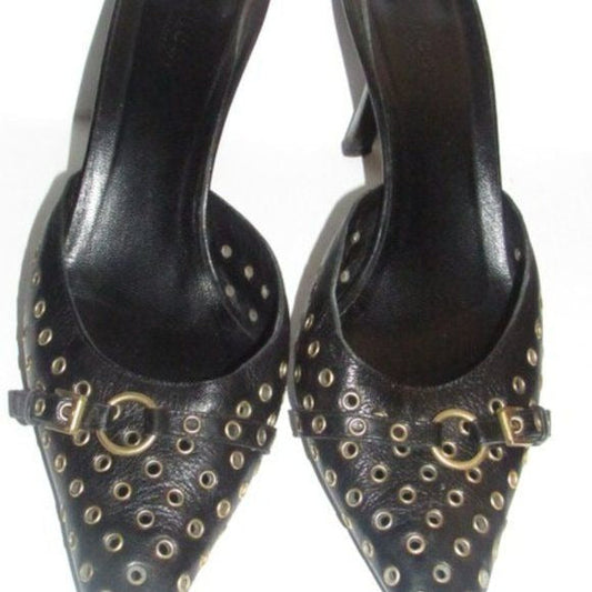 Gucci Black Brass Grommets Mule Kitten Heels