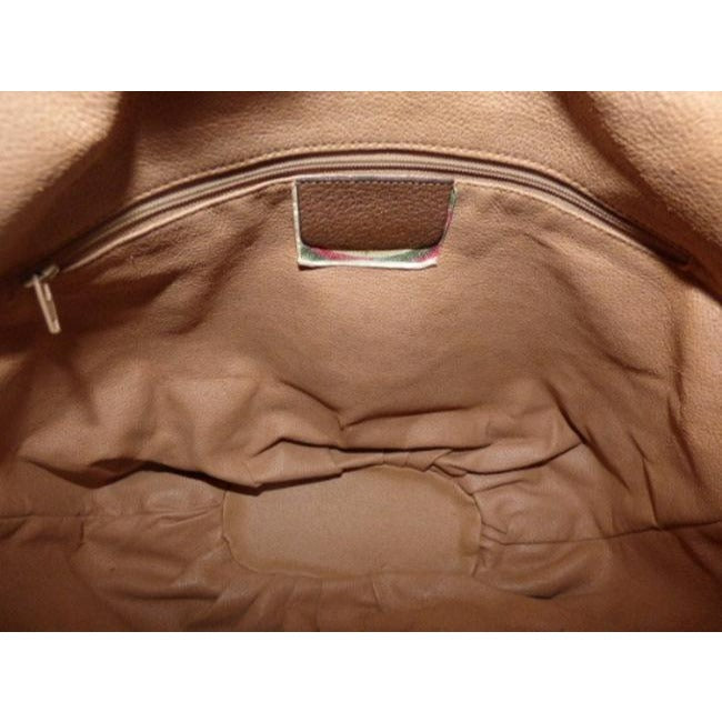 Gucci Vintage Camel Leather With Red Green Striped Accents Logo Link Print