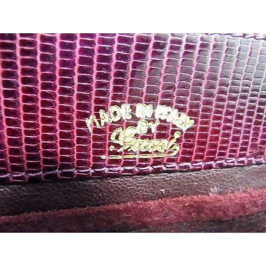 Gucci burgundy red lizard reptile leather two-way clutch w gold chain strap