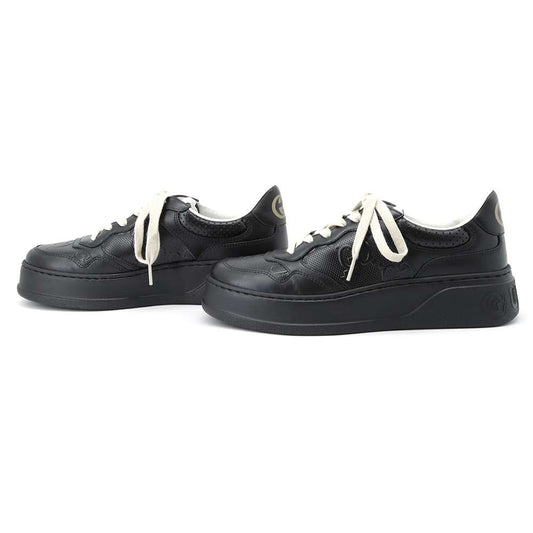 GUCCI GG emboss Sneakers Black 669582 Leather PVC Size 6