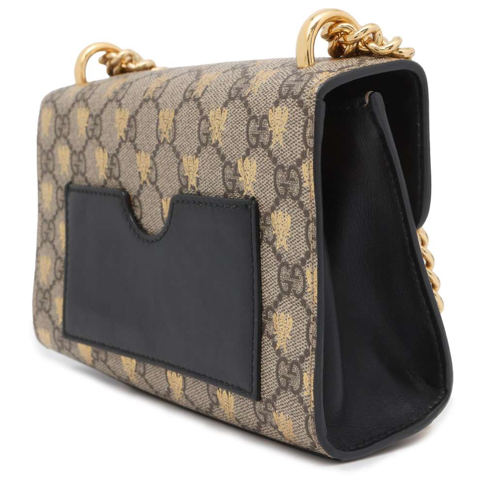 GUCCI GG Supreme Padlock ChainShoulder Bag Beige 409487 PVCLeather Size Small